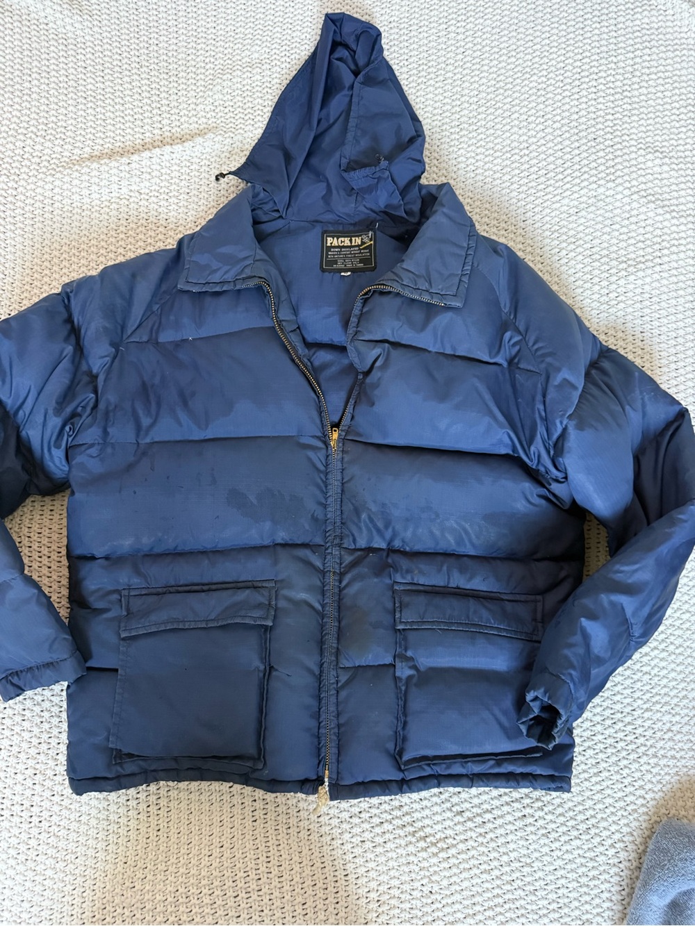 Vintage Pack In Men’s XL Blue Down Hooded Puffer Ski Jacket 70s 80s